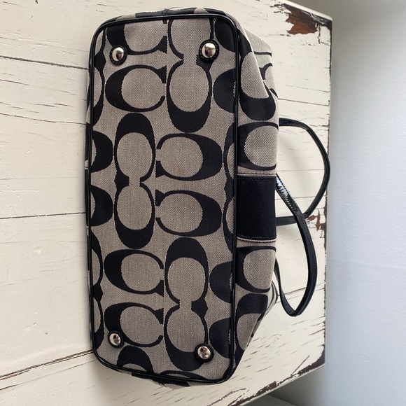 Coach Signature Stripe Carry All Satchel Bag Purse Kisslock Black - Picture 5 of 13